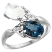 Picture of 10K White Gold Diamond Natural London Blue Topaz & Rainbow Moonstone 2-stone Ring Oval 8x6mm, sizes 5 - 10