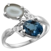 Picture of 10K White Gold Diamond Natural London Blue Topaz & Gray Moonstone 2-stone Ring Oval 8x6mm, sizes 5 - 10