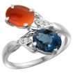 Picture of 10K White Gold Diamond Natural London Blue Topaz & Brown Agate 2-stone Ring Oval 8x6mm, sizes 5 - 10