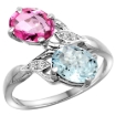 Picture of 10K White Gold Diamond Natural Pink Topaz & Aquamarine 2-stone Ring Oval 8x6mm, sizes 5 - 10