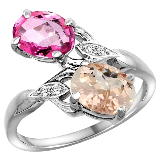 Picture of 10K White Gold Diamond Natural Pink Topaz & Morganite 2-stone Ring Oval 8x6mm, sizes 5 - 10