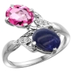 Picture of 10K White Gold Diamond Natural Pink Topaz & Lapis 2-stone Ring Oval 8x6mm, sizes 5 - 10
