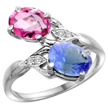 Picture of 10K White Gold Diamond Natural Pink Topaz & Tanzanite 2-stone Ring Oval 8x6mm, sizes 5 - 10