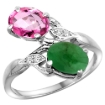 Picture of 10K White Gold Diamond Natural Pink Topaz & Cabochon Emerald 2-stone Ring Oval 8x6mm, sizes 5 - 10