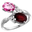 Picture of 10K White Gold Diamond Natural Pink Topaz Ruby 2-stone Mothers Ring Oval 8x6mm size 5 - 10