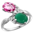 Picture of 10K White Gold Diamond Natural Pink Topaz Emerald 2-stone Mothers Ring Oval 8x6mm size 5 - 10