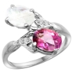 Picture of 10K White Gold Diamond Natural Pink Topaz & Rainbow Moonstone 2-stone Ring Oval 8x6mm, sizes 5 - 10