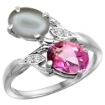 Picture of 10K White Gold Diamond Natural Pink Topaz & Gray Moonstone 2-stone Ring Oval 8x6mm, sizes 5 - 10