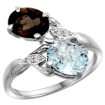 Picture of 10K White Gold Diamond Natural Smoky Topaz & Aquamarine 2-stone Ring Oval 8x6mm, sizes 5 - 10