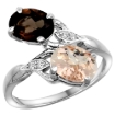 Picture of 10K White Gold Diamond Natural Smoky Topaz & Morganite 2-stone Ring Oval 8x6mm, sizes 5 - 10