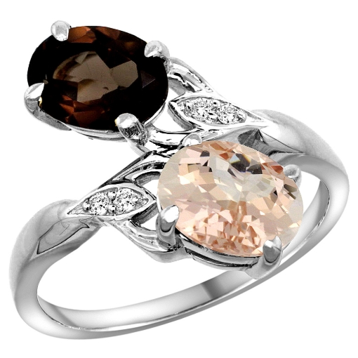 Picture of 10K White Gold Diamond Natural Smoky Topaz & Morganite 2-stone Ring Oval 8x6mm, sizes 5 - 10