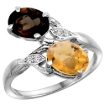 Picture of 10K White Gold Diamond Natural Smoky Topaz & Whisky Quartz 2-stone Ring Oval 8x6mm, sizes 5 - 10