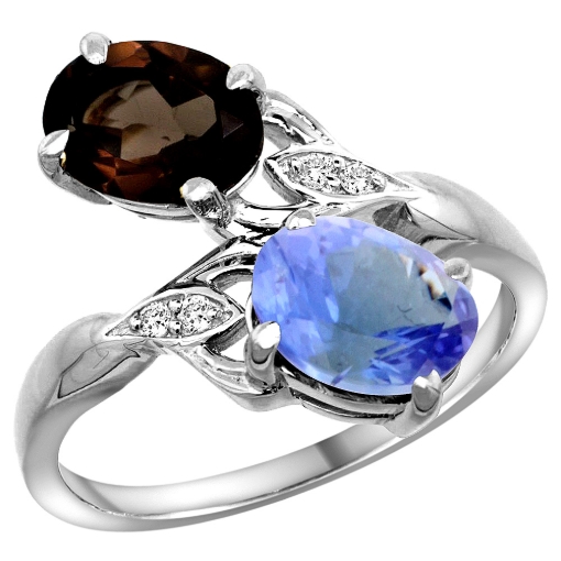 Picture of 10K White Gold Diamond Natural Smoky Topaz & Tanzanite 2-stone Ring Oval 8x6mm, sizes 5 - 10