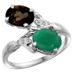Picture of 10K White Gold Diamond Natural Smoky Topaz Emerald 2-stone Mothers Ring Oval 8x6mm size 5 - 10