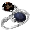 Picture of 10K White Gold Diamond Natural Smoky Topaz Blue Sapphire 2-stone Mothers Ring Oval 8x6mm size 5 - 10