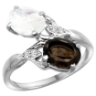 Picture of 10K White Gold Diamond Natural Smoky Topaz & Rainbow Moonstone 2-stone Ring Oval 8x6mm, sizes 5 - 10