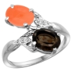Picture of 10K White Gold Diamond Natural Smoky Topaz & Orange Moonstone 2-stone Ring Oval 8x6mm, sizes 5 - 10