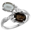 Picture of 10K White Gold Diamond Natural Smoky Topaz & Gray Moonstone 2-stone Ring Oval 8x6mm, sizes 5 - 10