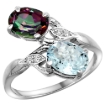 Picture of 10K White Gold Diamond Natural Mystic Topaz & Aquamarine 2-stone Ring Oval 8x6mm, sizes 5 - 10