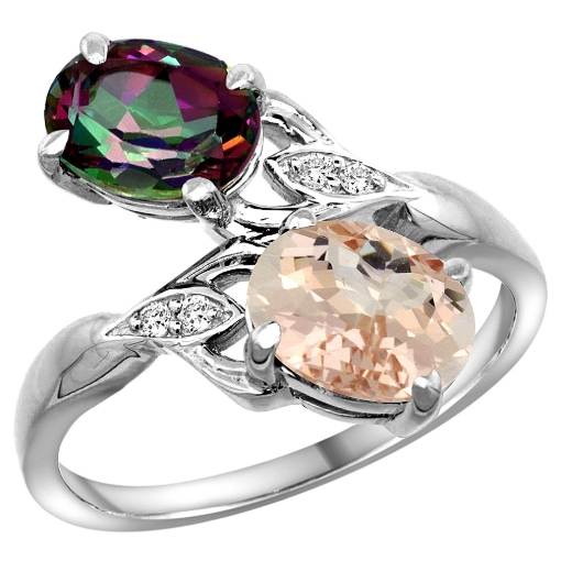 Picture of 10K White Gold Diamond Natural Mystic Topaz & Morganite 2-stone Ring Oval 8x6mm, sizes 5 - 10