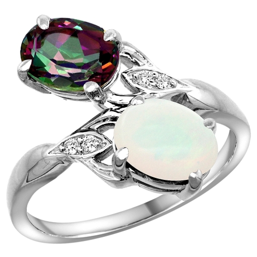 Picture of 10K White Gold Diamond Natural Mystic Topaz & Opal 2-stone Ring Oval 8x6mm, sizes 5 - 10