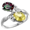 Picture of 10K White Gold Diamond Natural Mystic Topaz & Lemon Quartz 2-stone Ring Oval 8x6mm, sizes 5 - 10