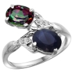 Picture of 10K White Gold Diamond Natural Mystic Topaz & Australian Sapphire 2-stone Ring Oval 8x6mm, sizes 5 - 10