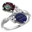 Picture of 10K White Gold Diamond Natural Mystic Topaz & Lapis 2-stone Ring Oval 8x6mm, sizes 5 - 10