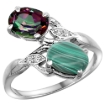 Picture of 10K White Gold Diamond Natural Mystic Topaz & Malachite 2-stone Ring Oval 8x6mm, sizes 5 - 10