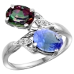 Picture of 10K White Gold Diamond Natural Mystic Topaz & Tanzanite 2-stone Ring Oval 8x6mm, sizes 5 - 10
