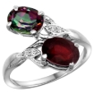 Picture of 10K White Gold Diamond Natural Mystic Topaz Ruby 2-stone Mothers Ring Oval 8x6mm size 5 - 10
