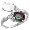 Picture of 10K White Gold Diamond Natural Mystic Topaz & Rainbow Moonstone 2-stone Ring Oval 8x6mm, sizes 5 - 10