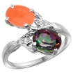 Picture of 10K White Gold Diamond Natural Mystic Topaz & Orange Moonstone 2-stone Ring Oval 8x6mm, sizes 5 - 10