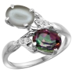 Picture of 10K White Gold Diamond Natural Mystic Topaz & Gray Moonstone 2-stone Ring Oval 8x6mm, sizes 5 - 10