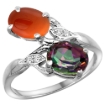 Picture of 10K White Gold Diamond Natural Mystic Topaz & Brown Agate 2-stone Ring Oval 8x6mm, sizes 5 - 10