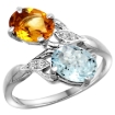 Picture of 10K White Gold Diamond Natural Citrine & Aquamarine 2-stone Ring Oval 8x6mm, sizes 5 - 10