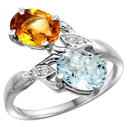 Picture of 10K White Gold Diamond Natural Citrine & Aquamarine 2-stone Ring Oval 8x6mm, sizes 5 - 10