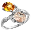 Picture of 10K White Gold Diamond Natural Citrine & Morganite 2-stone Ring Oval 8x6mm, sizes 5 - 10