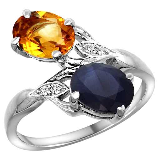 Picture of 10K White Gold Diamond Natural Citrine & Blue Sapphire 2-stone Ring Oval 8x6mm, sizes 5 - 10