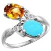 Picture of 10K White Gold Diamond Natural Citrine & Turquoise 2-stone Ring Oval 8x6mm, sizes 5 - 10