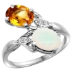 Picture of 10K White Gold Diamond Natural Citrine & Opal 2-stone Ring Oval 8x6mm, sizes 5 - 10