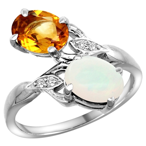 Picture of 10K White Gold Diamond Natural Citrine & Opal 2-stone Ring Oval 8x6mm, sizes 5 - 10