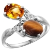 Picture of 10K White Gold Diamond Natural Citrine & Tiger Eye 2-stone Ring Oval 8x6mm, sizes 5 - 10