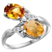 Picture of 10K White Gold Diamond Natural Citrine & Whisky Quartz 2-stone Ring Oval 8x6mm, sizes 5 - 10