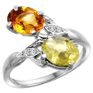 Picture of 10K White Gold Diamond Natural Citrine & Lemon Quartz 2-stone Ring Oval 8x6mm, sizes 5 - 10