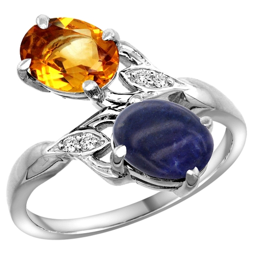 Picture of 10K White Gold Diamond Natural Citrine & Lapis 2-stone Ring Oval 8x6mm, sizes 5 - 10