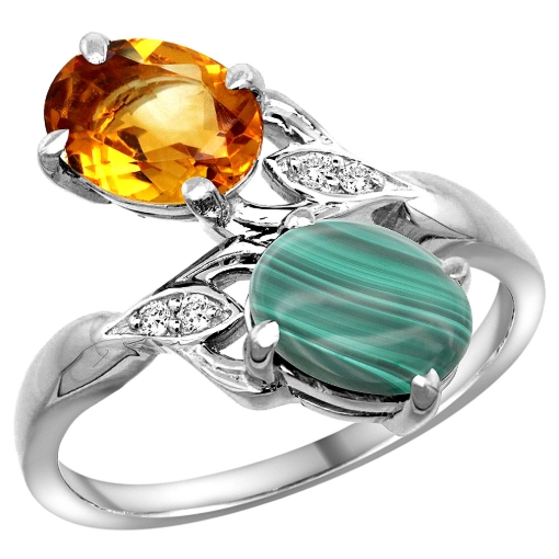 Picture of 10K White Gold Diamond Natural Citrine & Malachite 2-stone Ring Oval 8x6mm, sizes 5 - 10