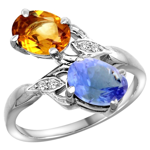 Picture of 10K White Gold Diamond Natural Citrine & Tanzanite 2-stone Ring Oval 8x6mm, sizes 5 - 10