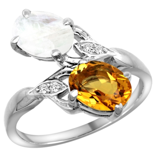 Picture of 10K White Gold Diamond Natural Citrine & Rainbow Moonstone 2-stone Ring Oval 8x6mm, sizes 5 - 10