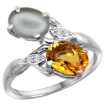 Picture of 10K White Gold Diamond Natural Citrine & Gray Moonstone 2-stone Ring Oval 8x6mm, sizes 5 - 10